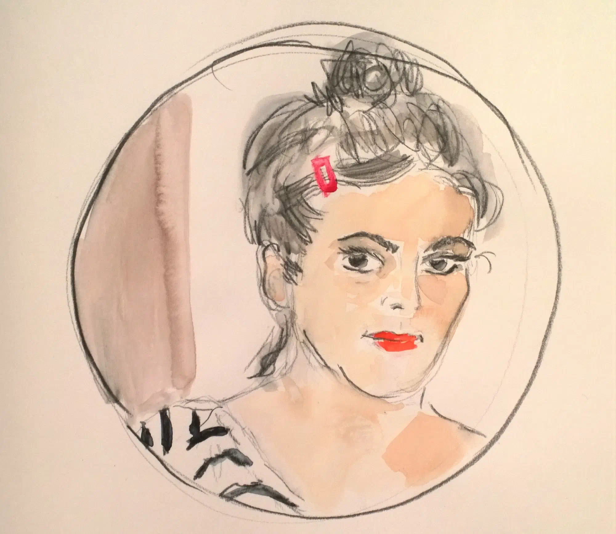 Selbstportrait von Ishadyn in Wasserfarbe und Farbstift